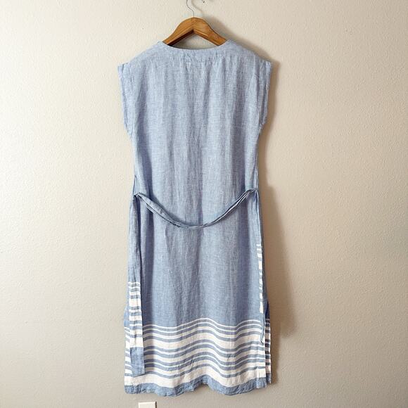 Chico’s Size 1 Sleeveless Stripe Hem Linen Tie Belt Midi Dress women’s size 8 - Picture 10 of 11